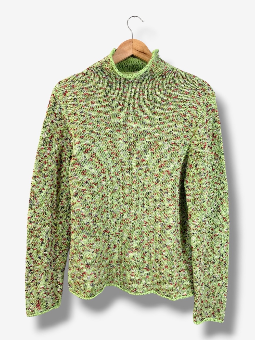 Coldwater Creek Green Mock Neck Sweater Size L Cottage Grandma Yarn Knit Casual